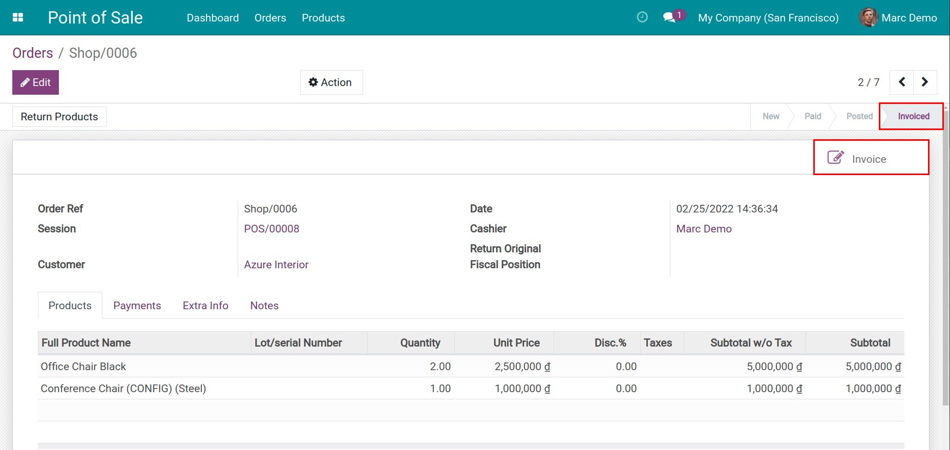 Invoice from the Point of Sale interface | 14.0 Viindoo Documentation