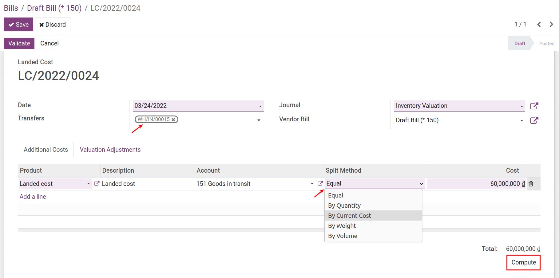 Allocate Landed costs - Viindoo Accounting