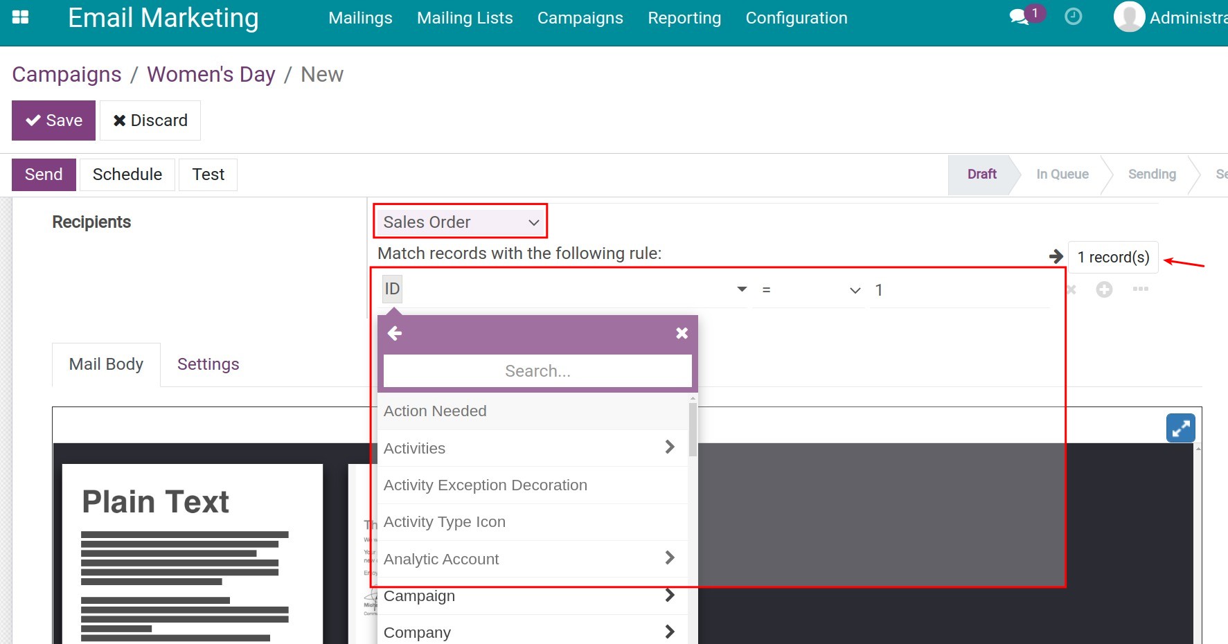 Match condition for sale order type.