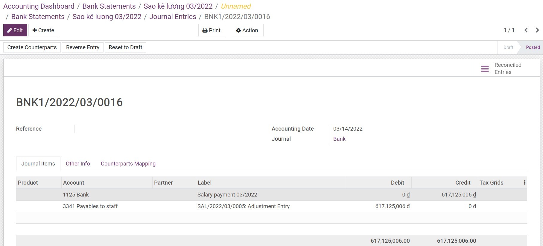 Salary payment entry - Viindoo accounting
