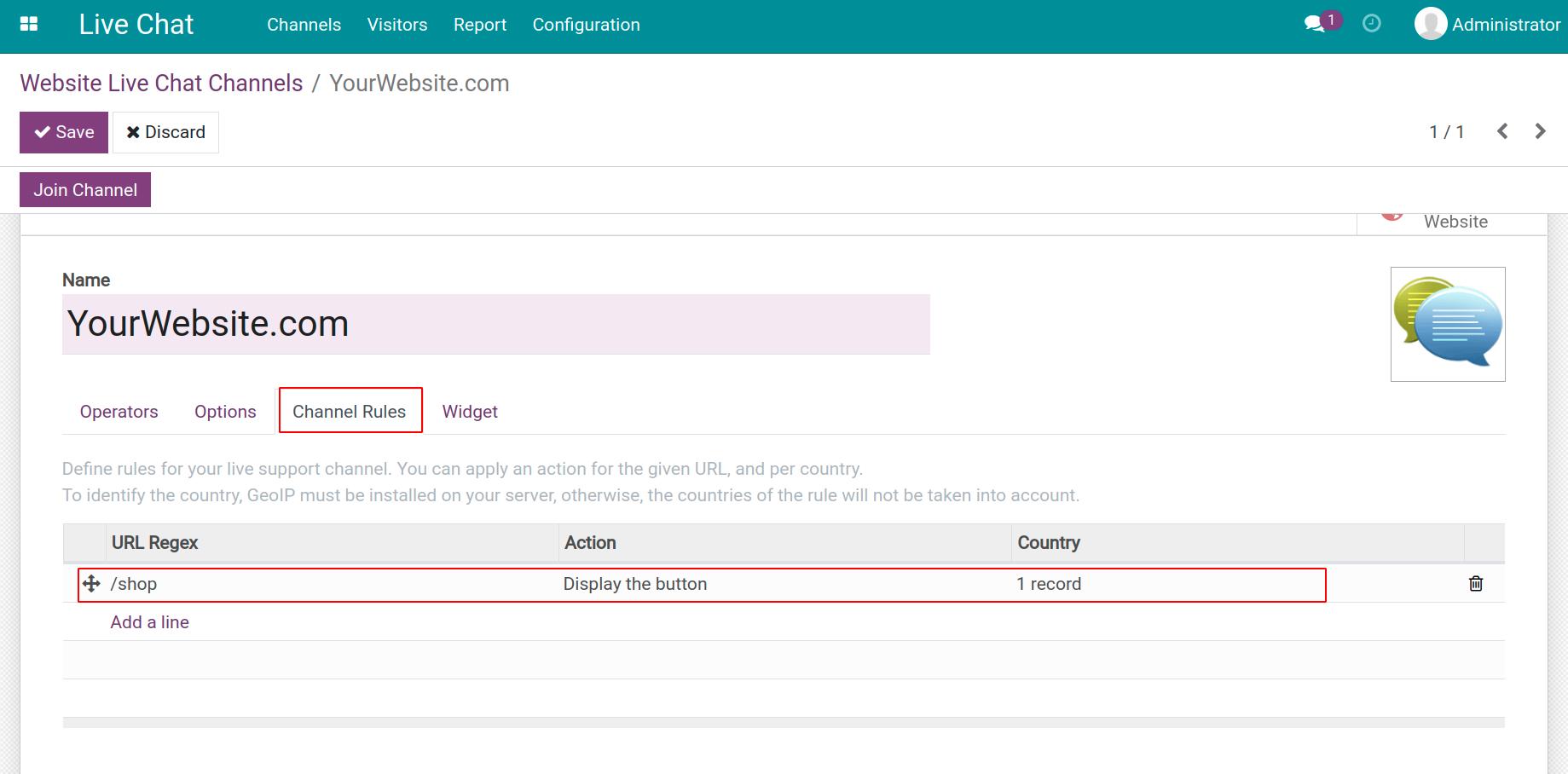 Channel rules settings up