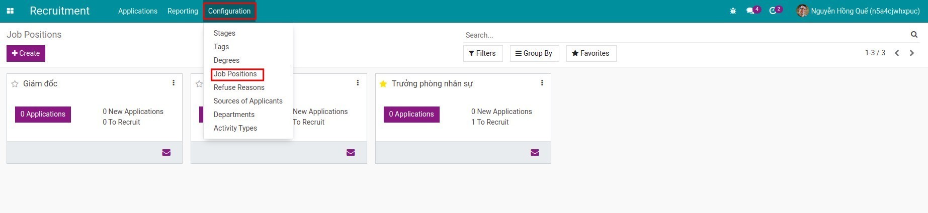 Job Positions configuration from Recruitmen
