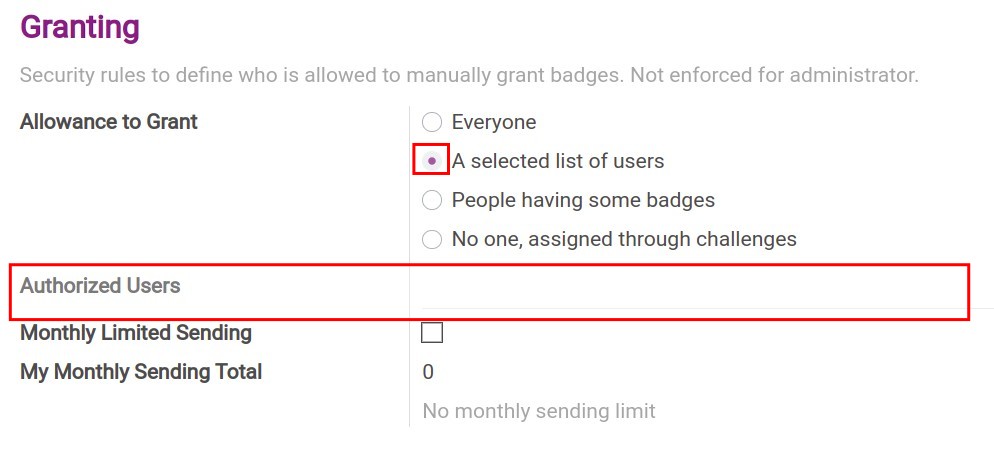 Authorized Users field