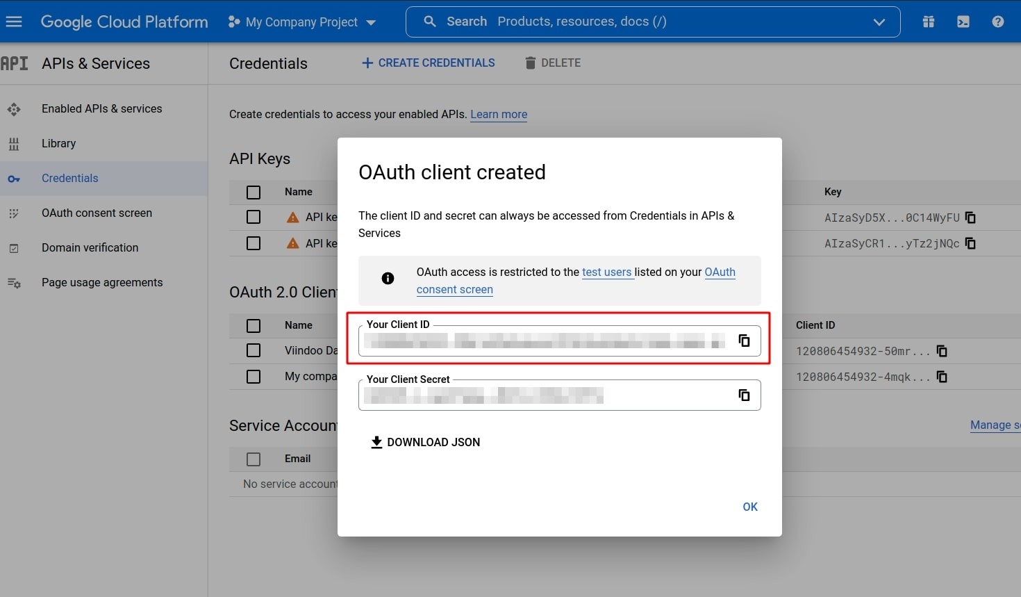 OAuth client ID created by Client ID