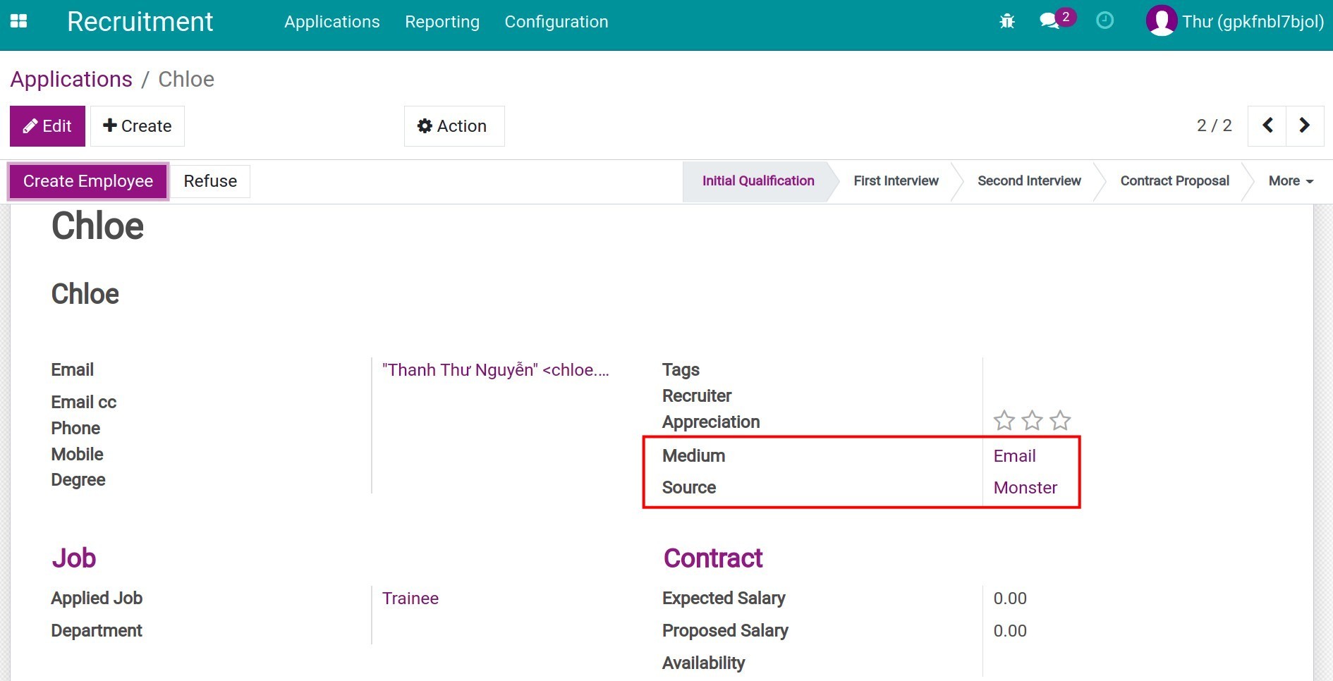 Create application from email source