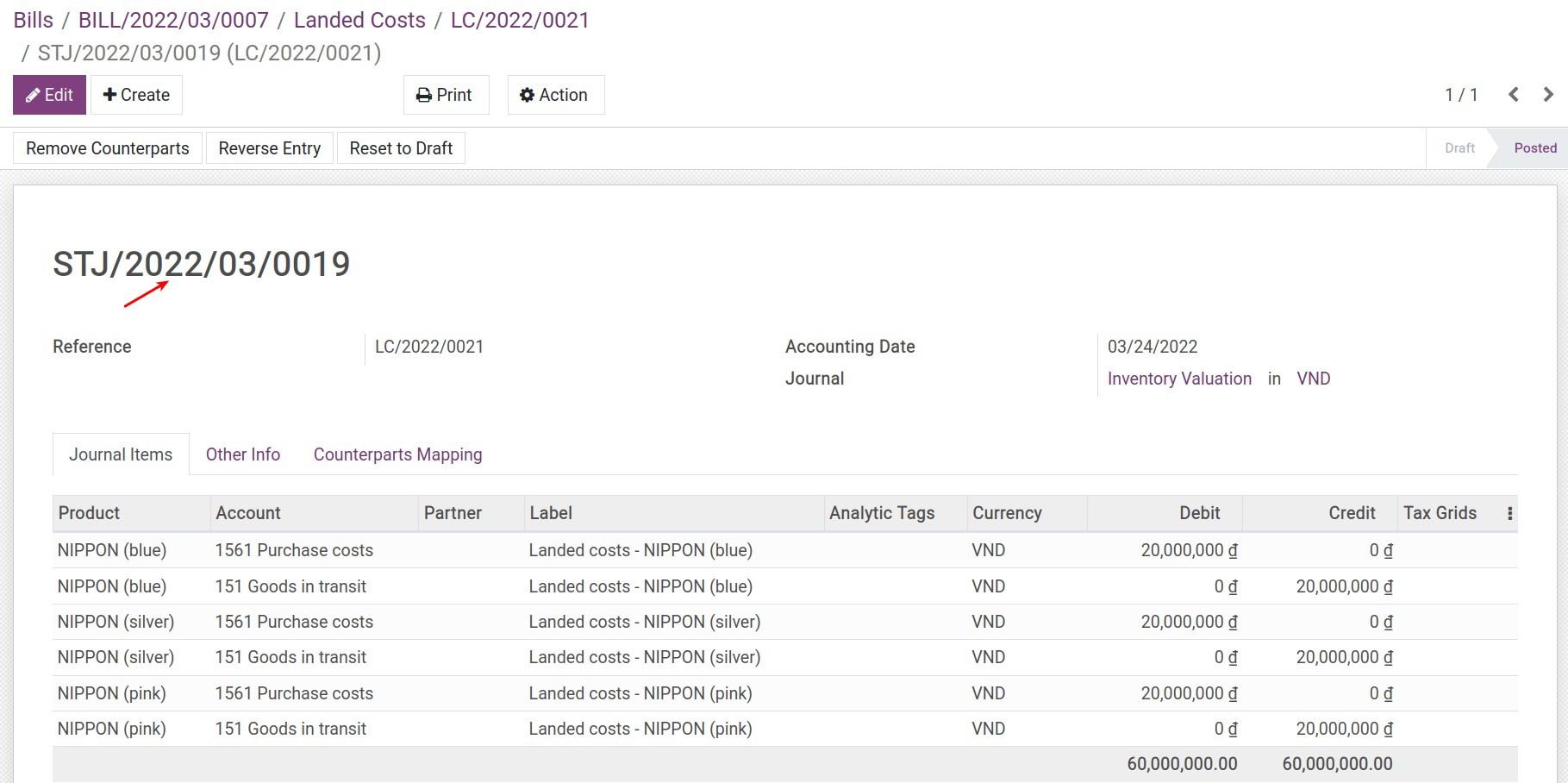 Landed cost entry - Viindoo Accounting