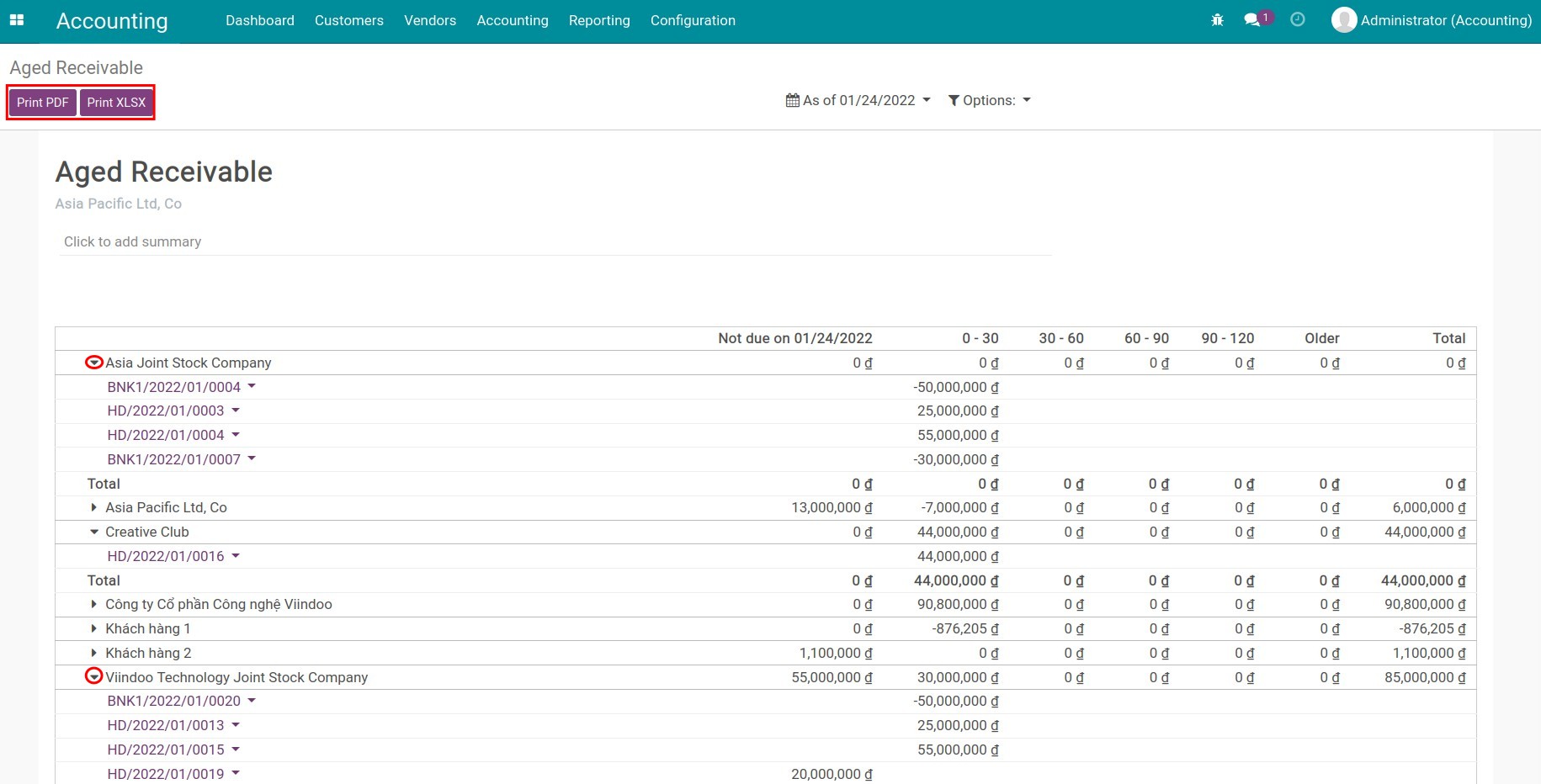 Aged receivable Viindoo accounting app