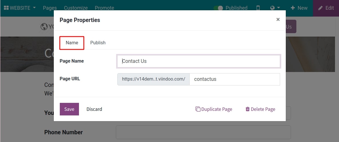 Set up the page name in page properties