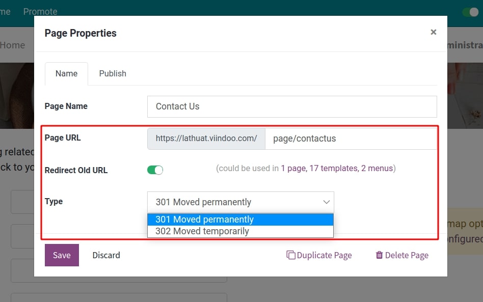Page URL in page properties