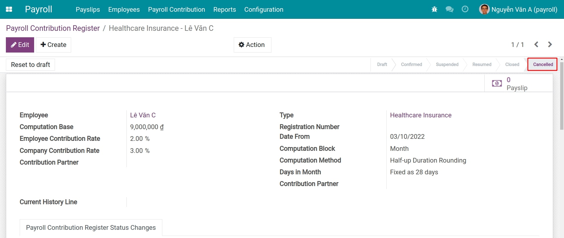 Cancel a record of insurance contribution