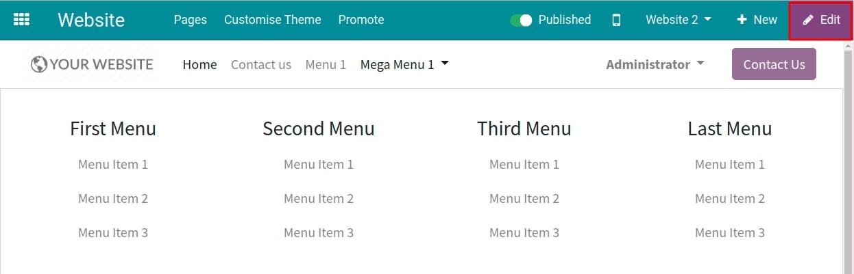 Edit the mega menu title