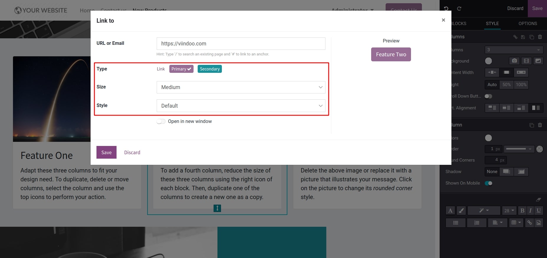 Display type for the link content