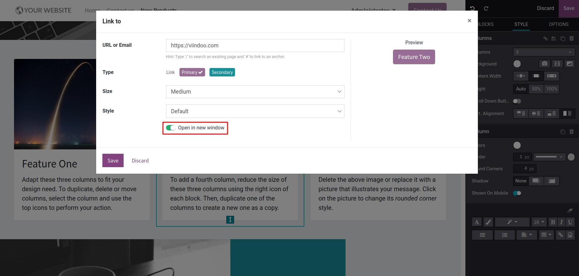 Open in new window feature