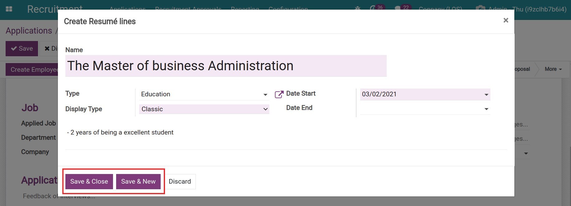 Create Resumé interface