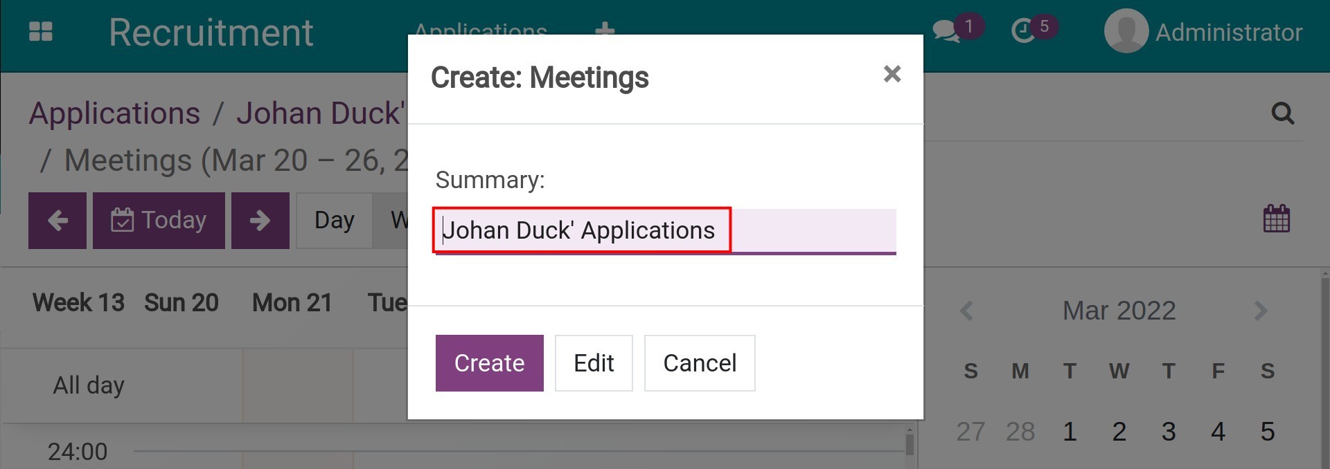 Create an interview with the applicant