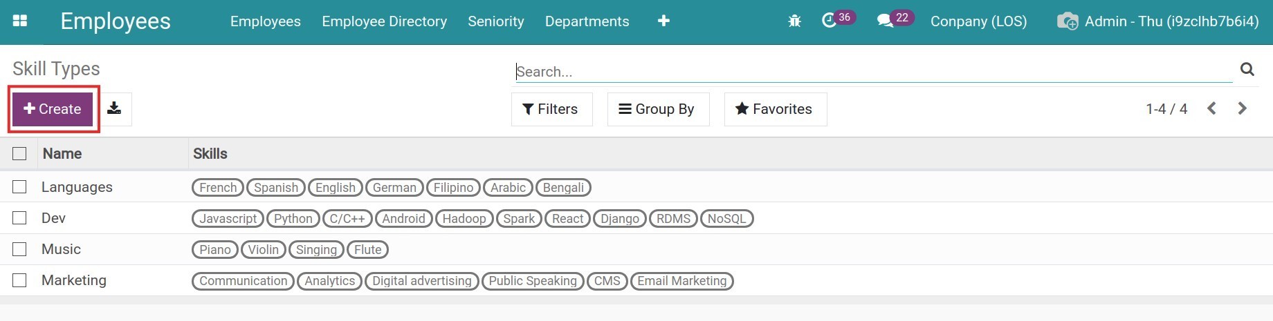 Click Create the Skill Types