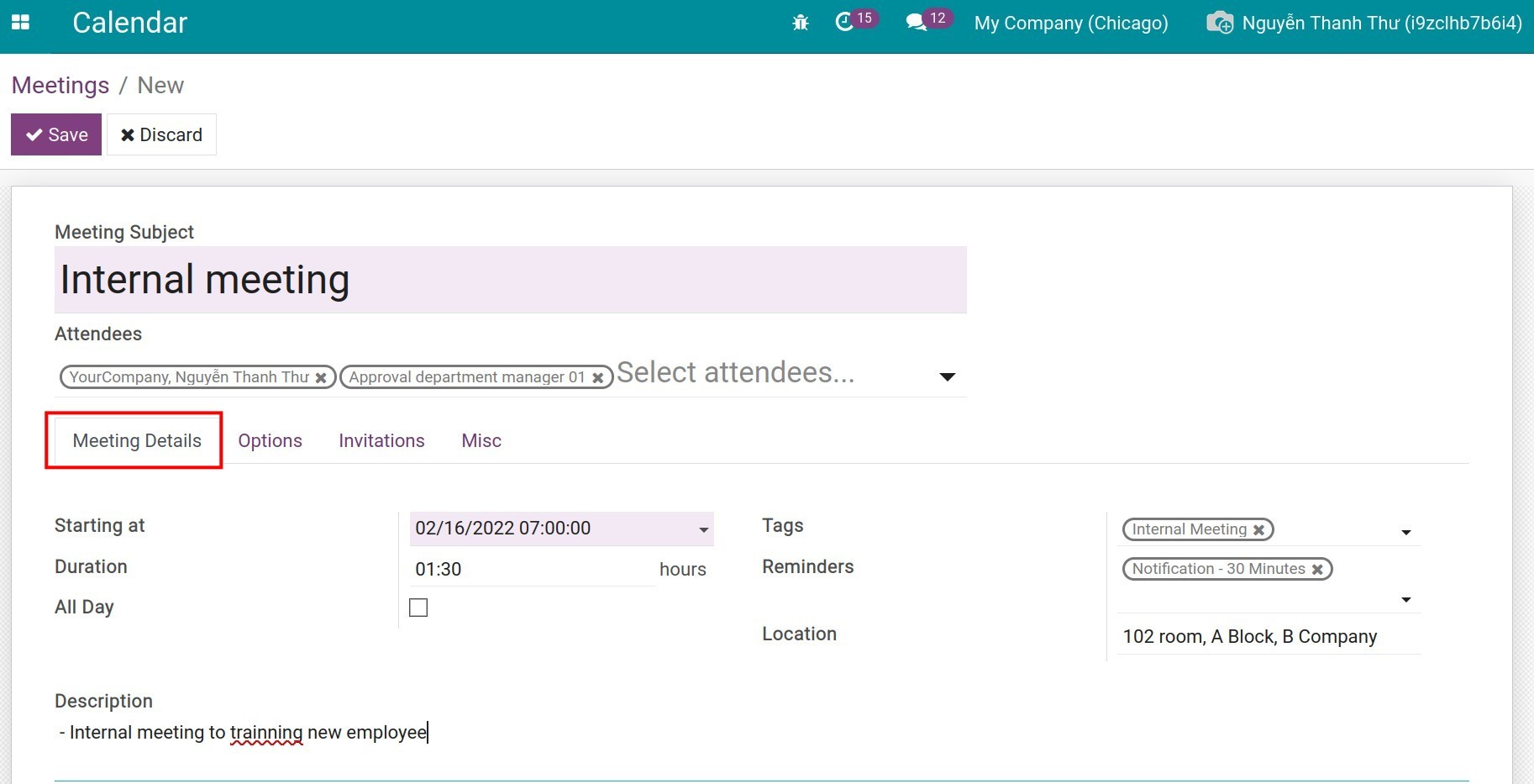 The Meeting details tab