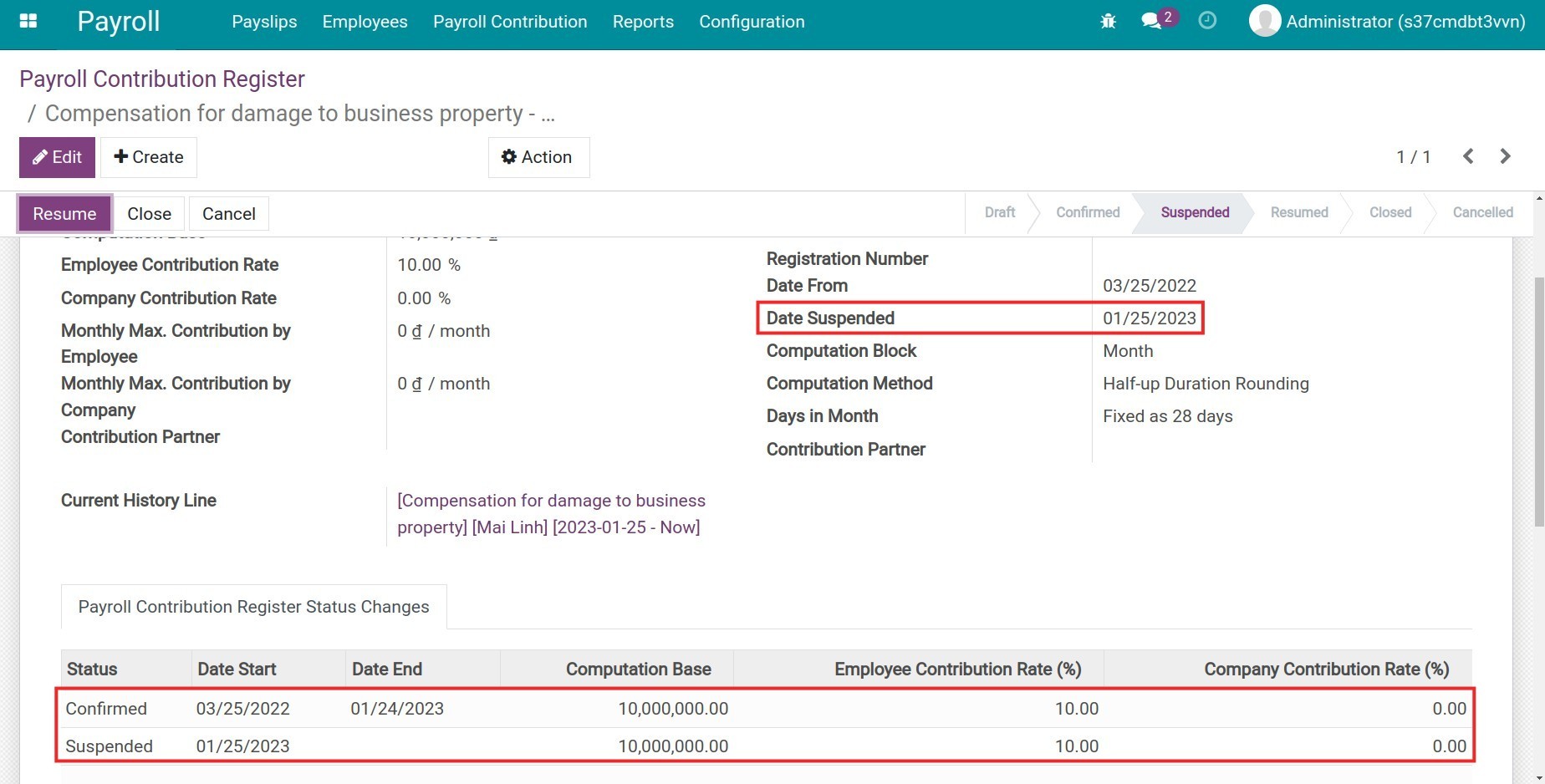 Status of Payroll Contribution Register