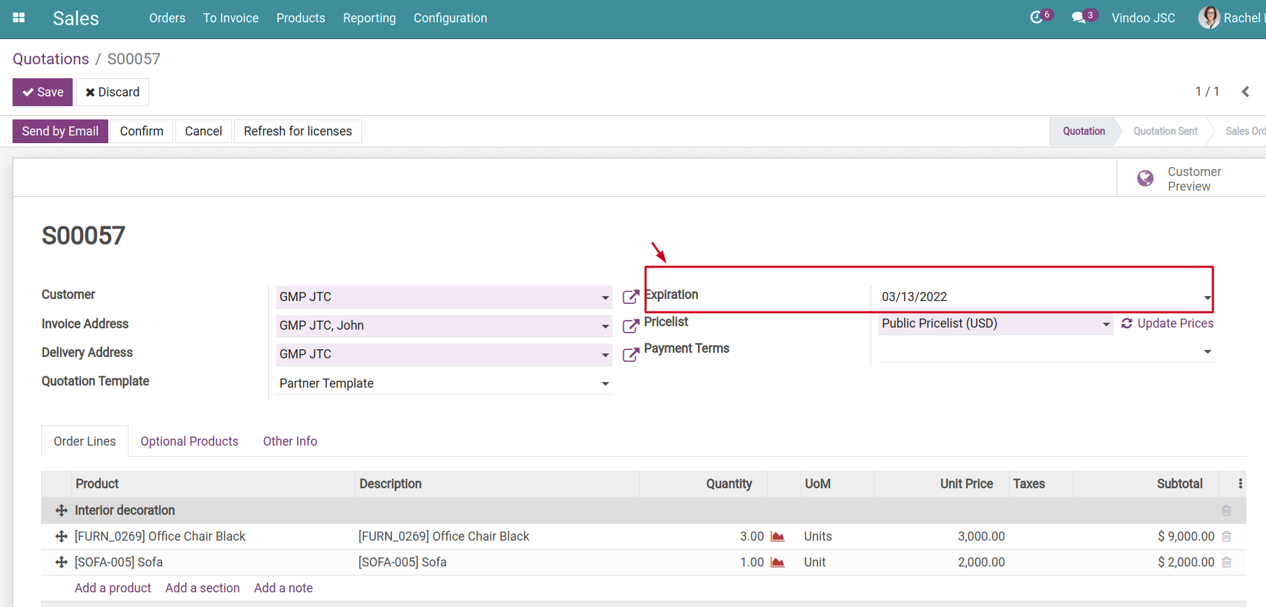 Setting up the validity period for quotation | 14.0 Viindoo Documentation