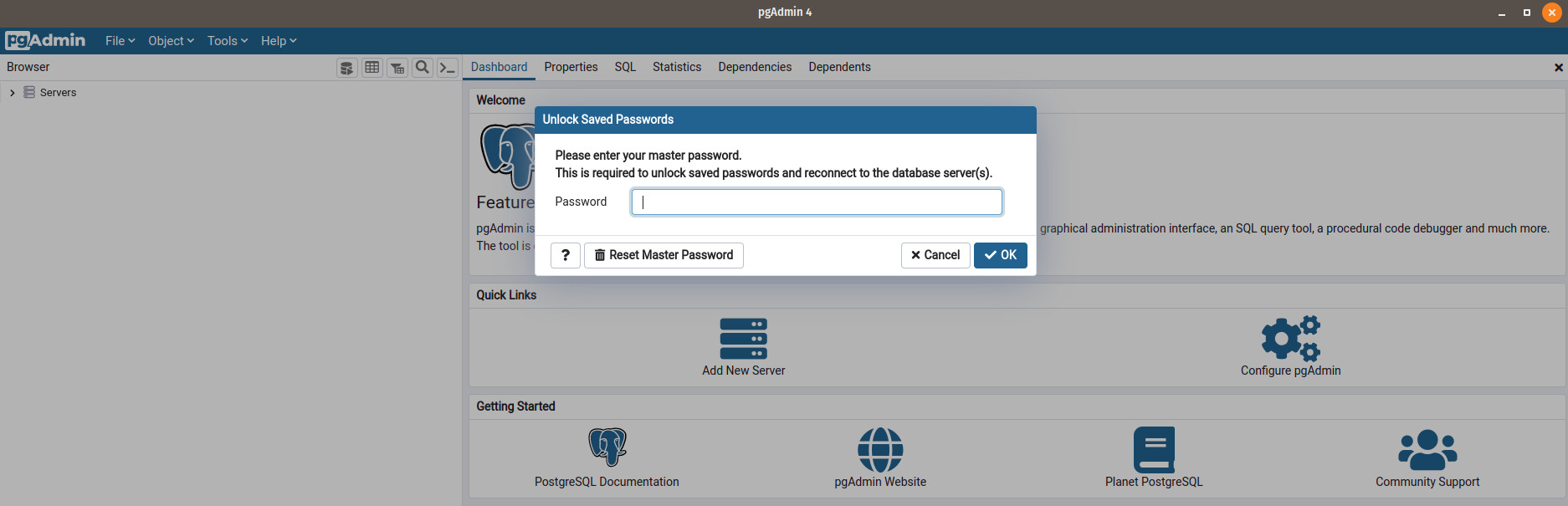 Thiết lập mất khẩu truy câp pgAdmin 4