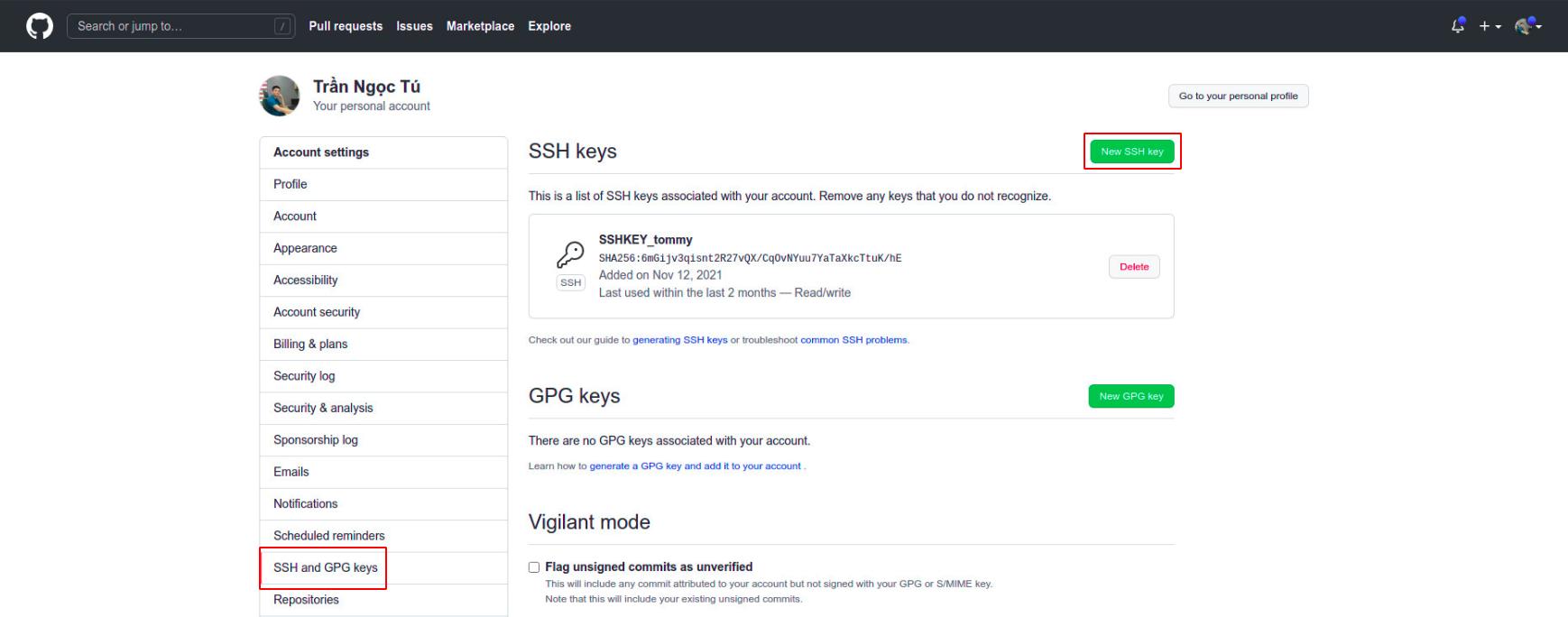Thiết lập SSH Key