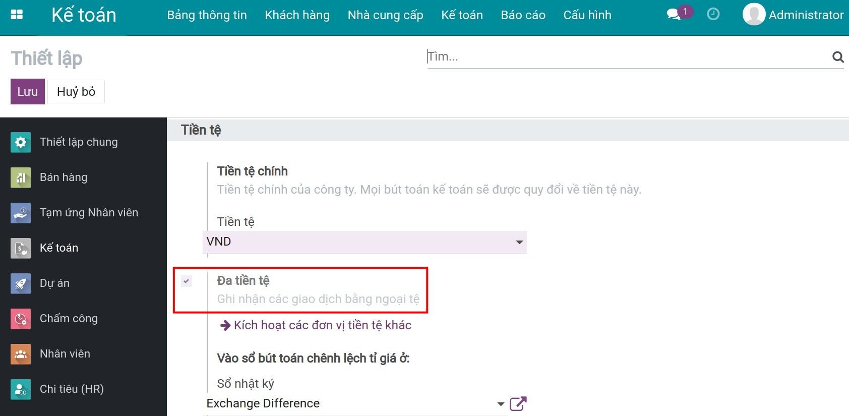 Kích hoạt đa tiền tệ trên Viindoo