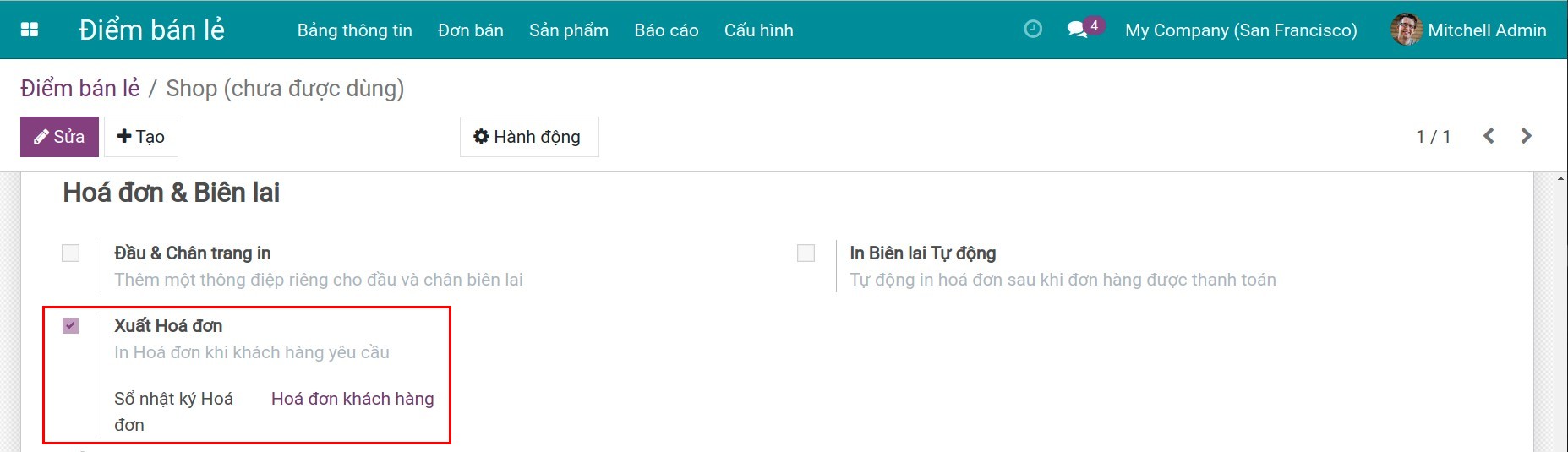 Kích hoạt tính năng xuất hoá đơn