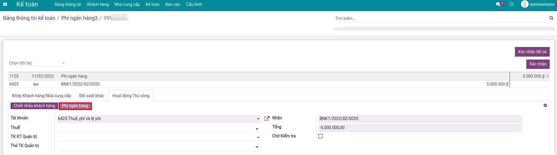 Nút bấm mô hình đối soát thủ công trên Viindoo