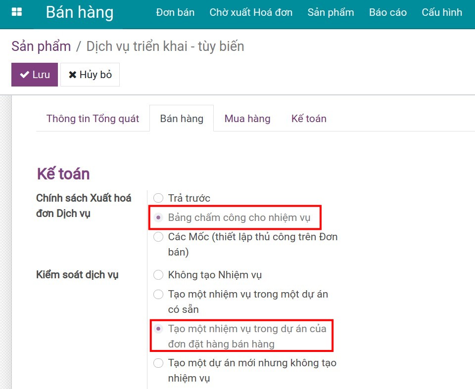 Cấu hình sản phẩm Viindoo