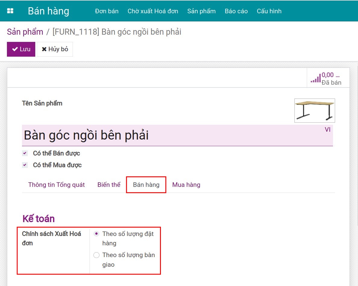 Chọn chính sách xuất hóa đơn Invoice Viindoo