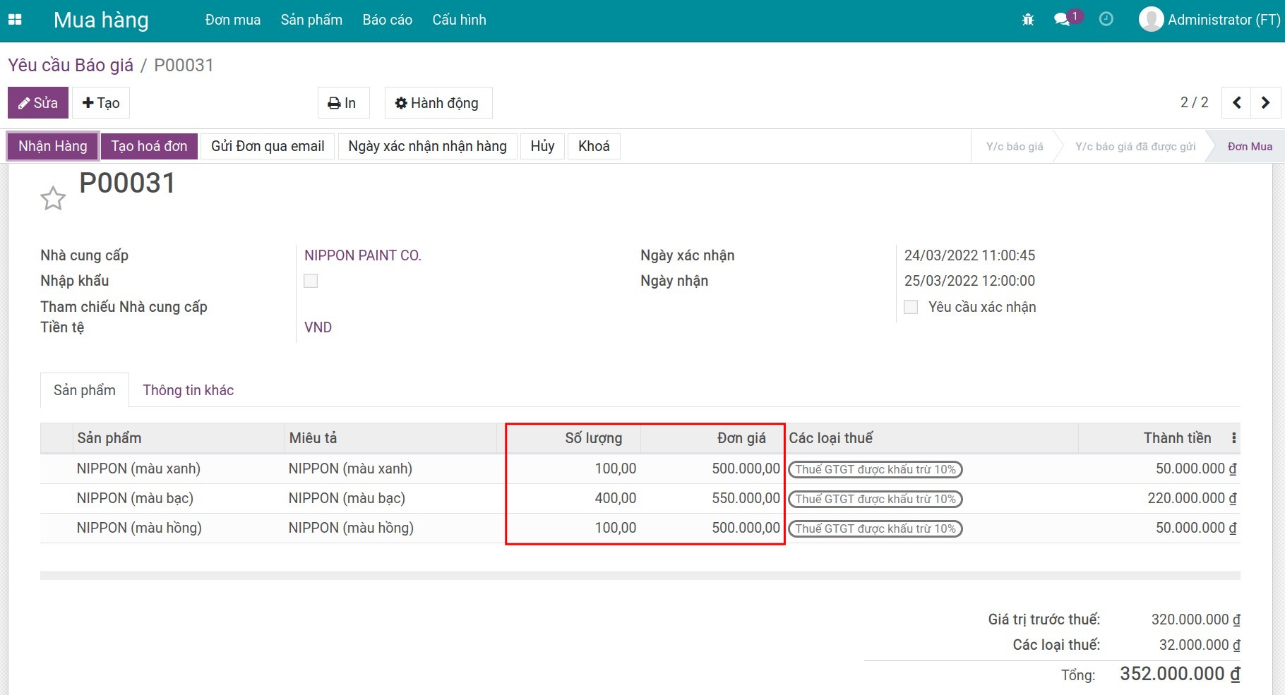 Đơn mua hàng - Viindoo Accounting