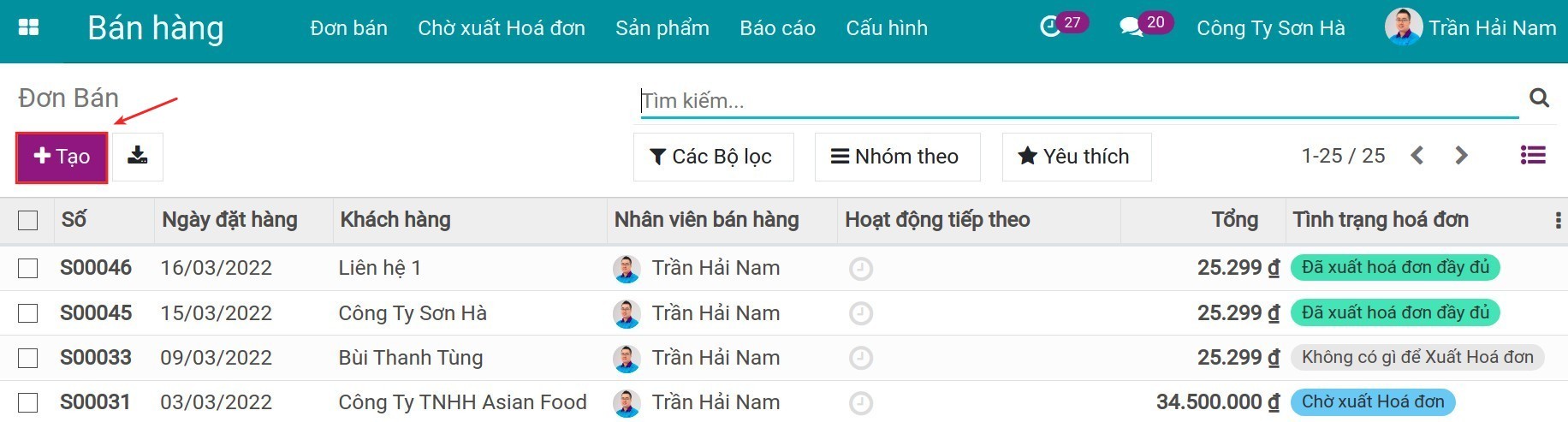 Tạo đơn bán - Viindoo
