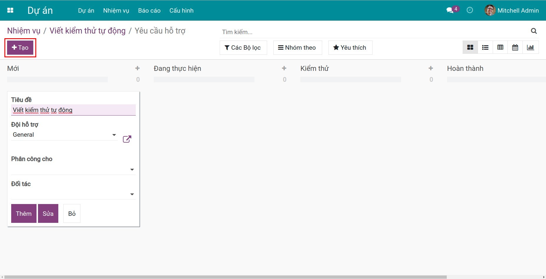Tạo yêu cầu hỗ trợ