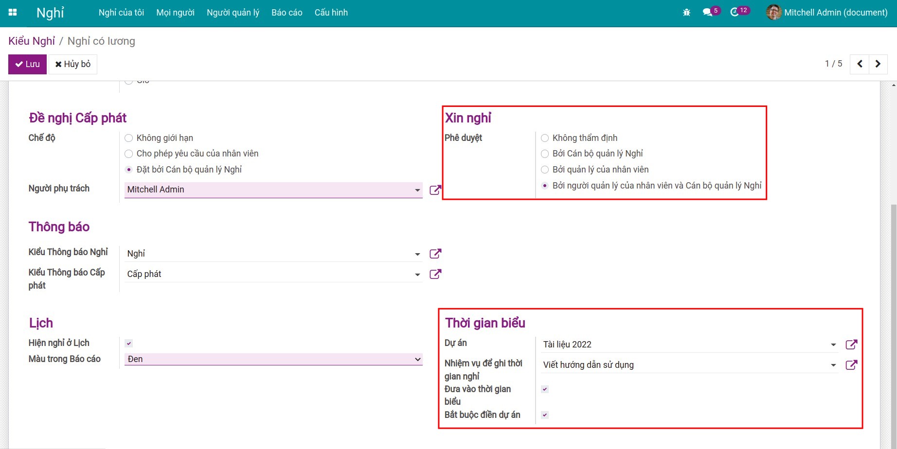 Thiết lập kiểu nghỉ được đưa vào thời gian biểu trên Viindoo