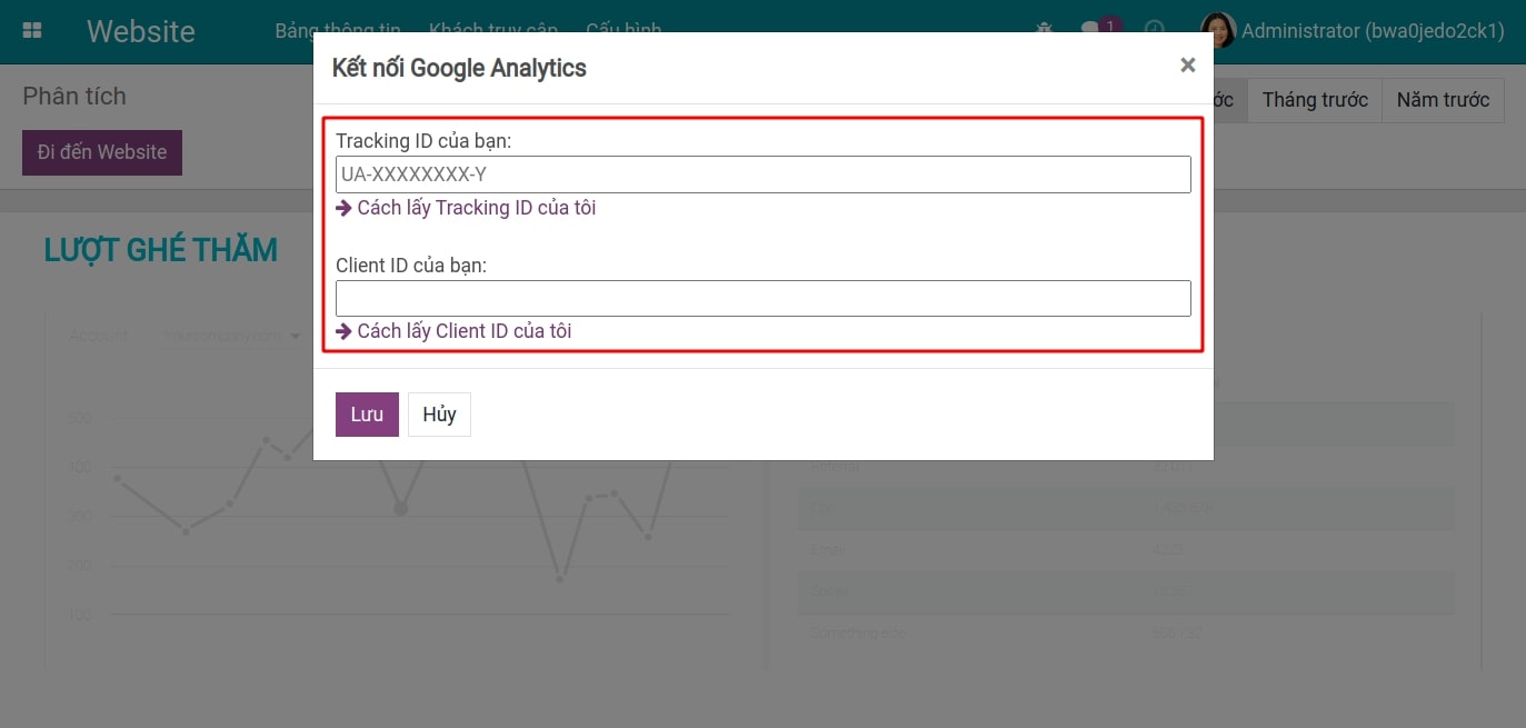 Viindoo yêu cầu Tracking ID và Client ID