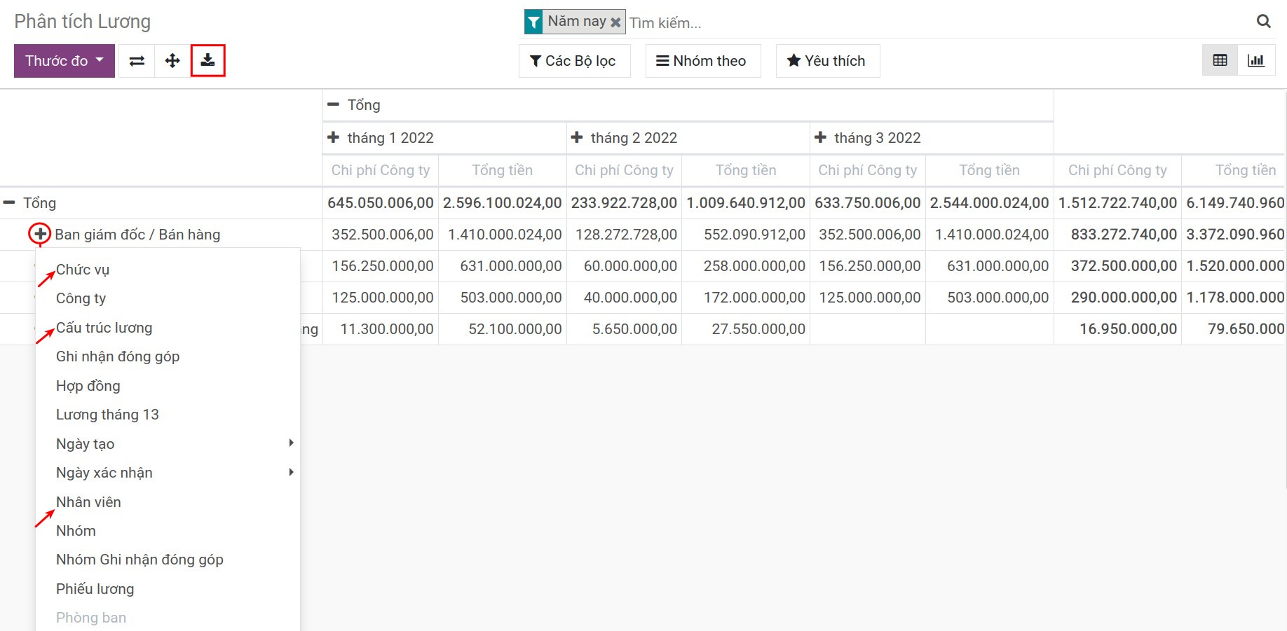 Lồng ghép tiêu chí báo cáo - Phần mềm quản lý tiền lương Viindoo
