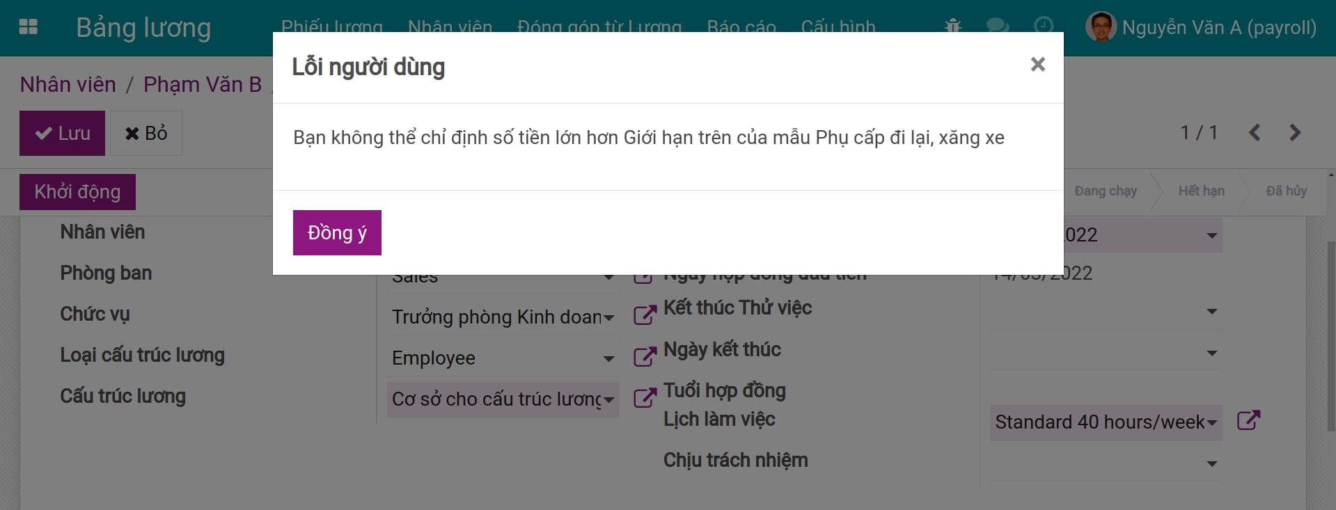 Cảnh báo khi đãi ngộ nằm ngoài khoảng cho phép