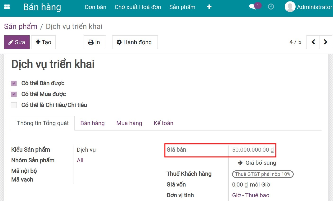 Thiết lập giá bán trên sản phẩm