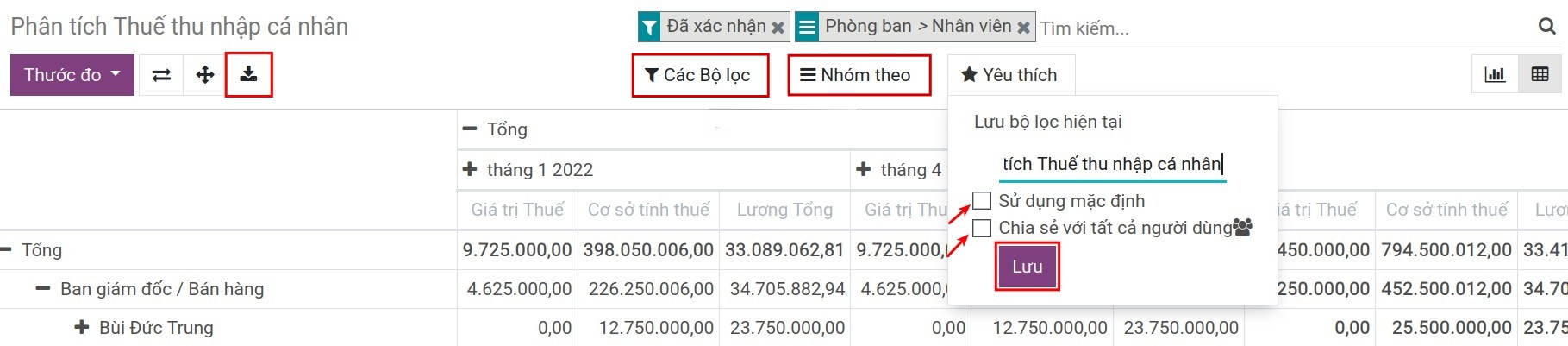 Bộ lọc yêu thích Viindoo