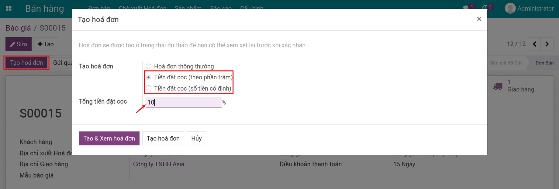 Tạo hóa đơn trong đơn bán- Viindoo