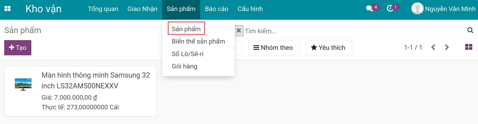 Tìm sản phẩm trong Phần mềm Quản lý kho của Viindoo