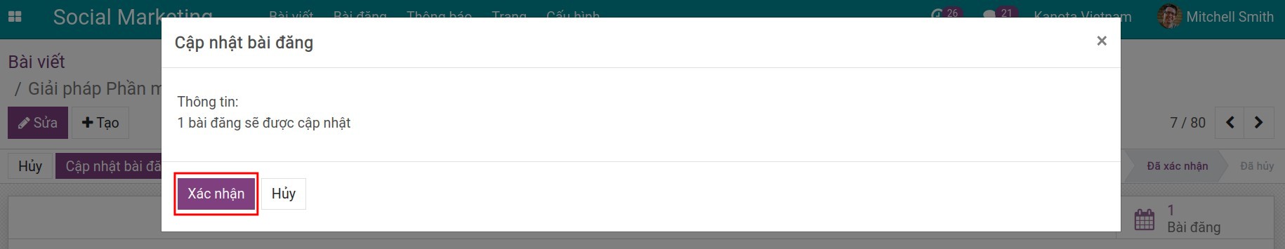 Xác nhận cập nhật bài đăng trên mạng xã hội