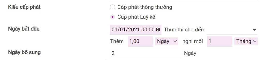 Cấp phát kiểu lũy tại ứng dụng nghỉ phép Viindoo