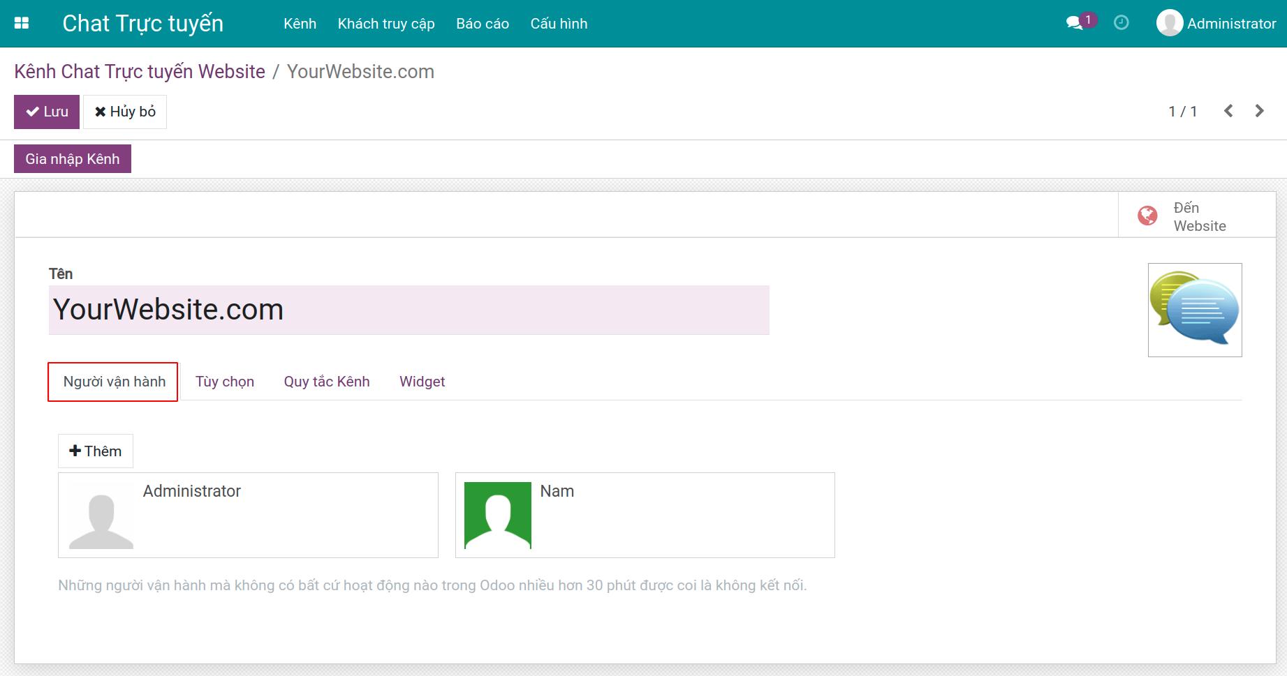 Thiết lập thông tin người vận hành