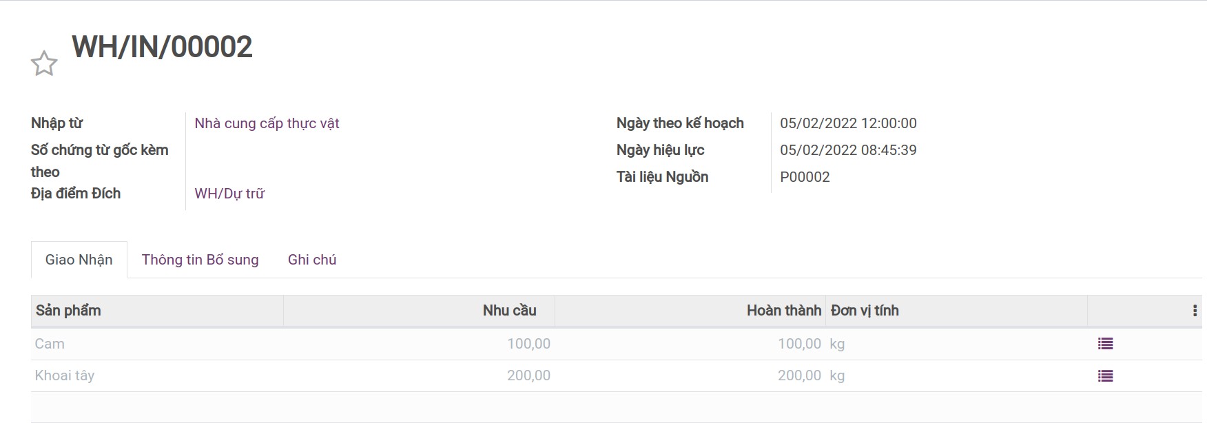 Nhập kho hàng hóa theo quy tắc sắp xếp trong Viindoo