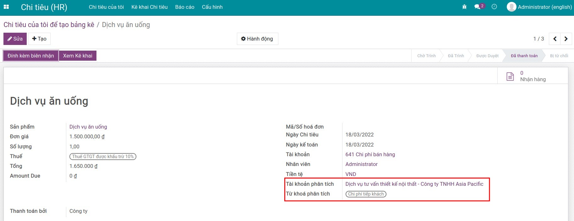 Theo dõi chi phí từ chi tiêu - Kế toán Viindoo