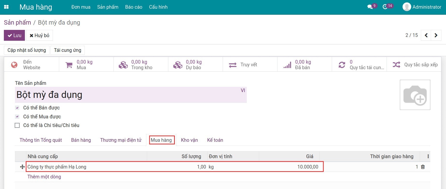 Nhập thông tin nhà cung cấp cho sản phẩm