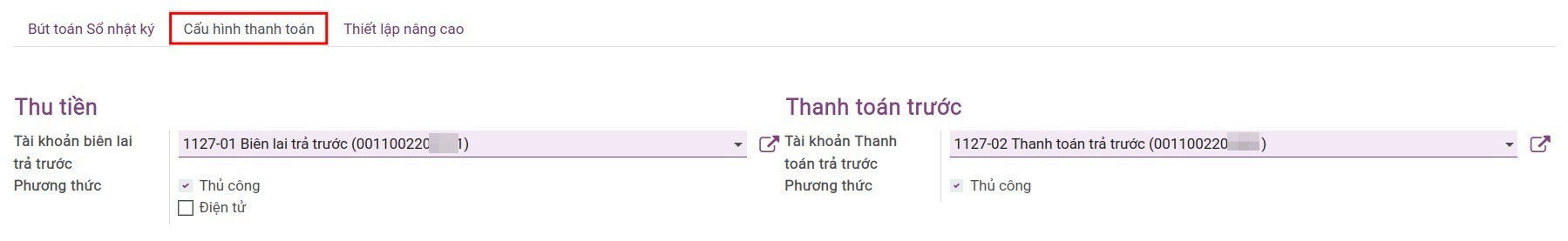 Cấu hình sổ nhật ký kế toán - Phần mềm kế toán Viindoo