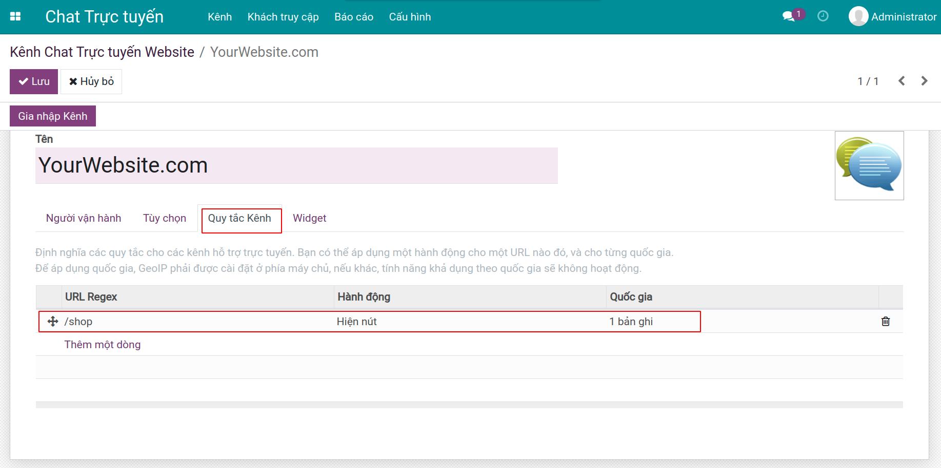 Thiết lập quy tắc kênh