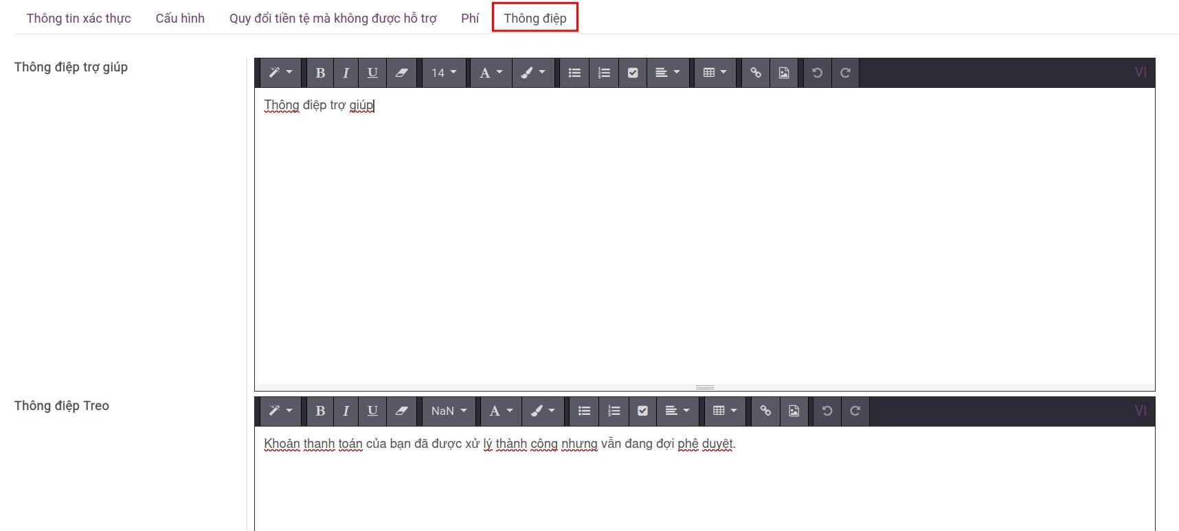 Tab thông điệp - Viindoo Accounting